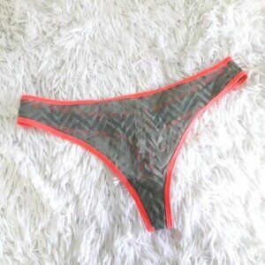 VS Victoria's Secret thong Panties Khaki Green Hot Pink trim NEW L